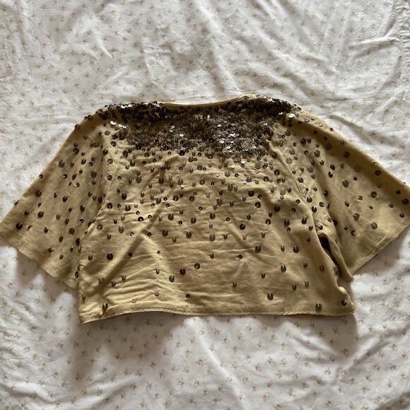 y2k 2000s vintage GAP tan cotton eclectic fairy shrug w metal sequins - Picture 8 of 8